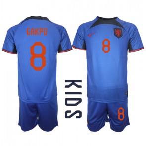 Holandsko Cody Gakpo #8 Dětské Venkovní dres komplet MS 2022 Krátký Rukáv (+ trenýrky)